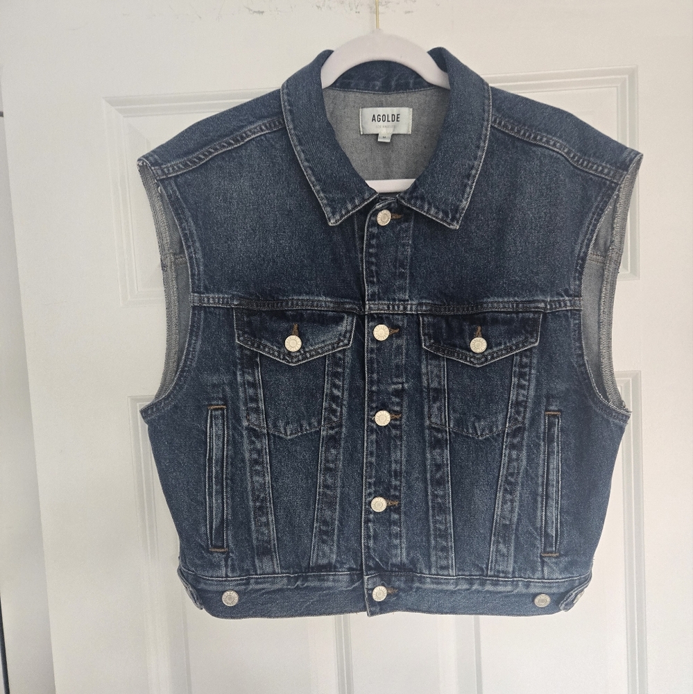 Agolde Dark Blue Denim Sleeveless Trucker Jacket
